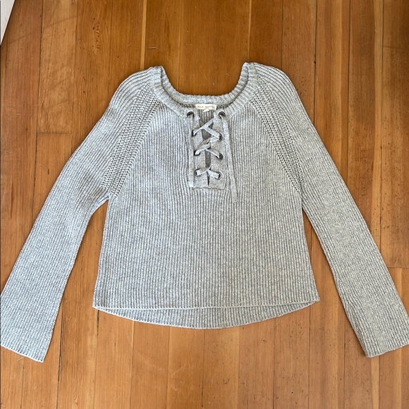 La Hearts Sweaters - Gray Lace-Up Knit Sweater